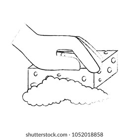 hand cleaning with sponge