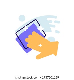 Hand cleaning surface by napkin vector icon