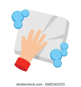 Superfície de limpeza de mão com um pano, pronto para usar vetor