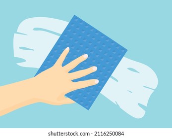 hand cleaning surface with sponge cloth- vector illustration