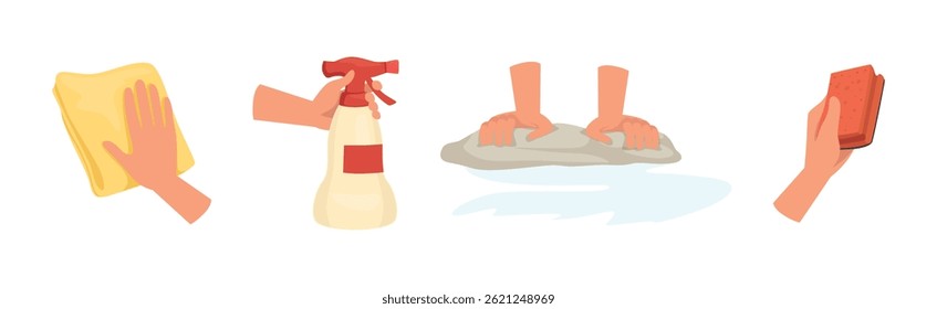 Hand with Cleaning Tool Do Domestic Chore Vector Set