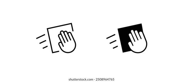 mano con el hogar del icono del trapo de la limpieza, hogar carehanddrawn Limpie la mano con la línea húmeda del paño y el sistema plano de los iconos, movimiento editable aislado en blanco, ilustración lineal del contorno del Vector, diseño del logotipo del símbolo 