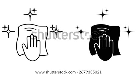 Hand with cleaning wipe vector icon. Wipe icon vector. Icon for housekeeping, easy to clean, household and home care, cleaning service icon and more. Vector illustration.