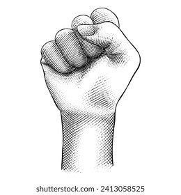 Hand Clenched illustration in engraving style