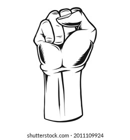 hand clenched illustration ,Vintage style ,Monochrome color ,with outline