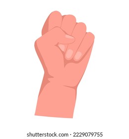 Hand clenched into a fist. Hand gestures cartoon vector illustration. Human palm with finger, showing numbers, direction, symbol and sign. Gesturing concept