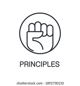 The hand is clenched into a fist. Principles. Vector linear icon isolated on white background.