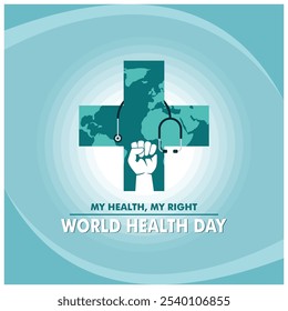 Hand clenched into a fist with a stethoscope. My Health My Rights. World Health Day concept. Flat vector illustration.