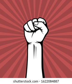 Hand Clenched Retro Style. Protest Art Vector Illustration.