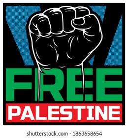 Hand clenched sketch and line of palestine flag color.