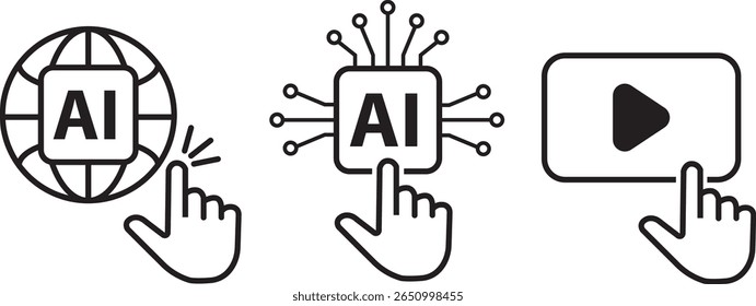 hand click artificial intelligence ai circuit board globe video play icon vector image