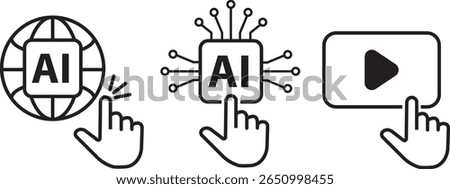 hand click artificial intelligence ai circuit board globe video play icon vector image