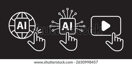 hand click artificial intelligence ai circuit board globe video play negative icon vector image