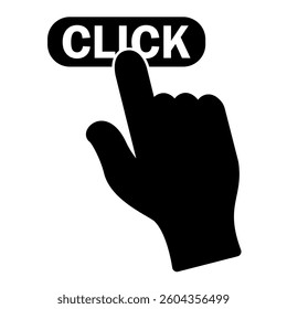 Hand click button icon in trendy silhouette style design. Vector illustration isolated on white background.