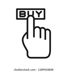 Hand click buy button. Flat simple design. Line Vector. Isolate on white background.