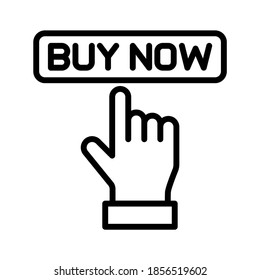Hand click Buy Now button. Line vector. Isolate on white background.