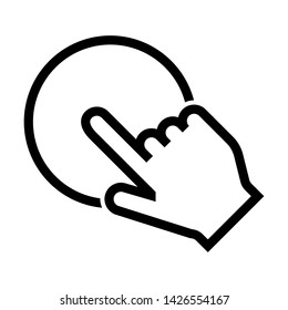 Hand click circle button. Simple design. Line vector. Isolate on white background.