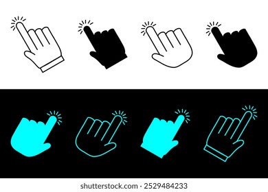 Hand click cursor icon set. Hand click, hand cursor, pointer vector illustration.