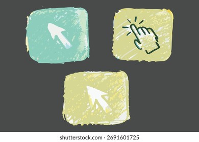 Hand Click and Cursor Icon Set with Grunge Texture Vector Illustration	