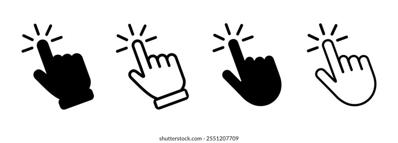 Hand Click cursor icons set, hand Vector cursor icon, computer mouse click cursor arrow icon collection, pointer cursor, pointing icon, hand click icon vector illustration isolated white background