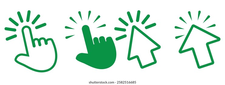 Hand Click cursor icons set, hand Vector cursor icon, computer mouse click cursor arrow icon collection, pointer cursor, pointing icon, hand click icon vector illustration isolated white background