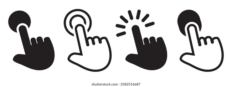 Hand Click cursor icons set, hand Vector cursor icon, computer mouse click cursor arrow icon collection, pointer cursor, pointing icon, hand click icon vector illustration isolated white background