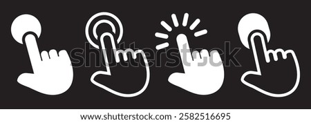 Hand Click cursor icons set, hand Vector cursor icon, computer mouse click cursor arrow icon collection, pointer cursor, pointing icon, hand click icon vector illustration isolated white background