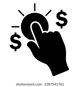 hand click dollar coin icon in trendy silhouette style design. Vector illustration isolated on white background.