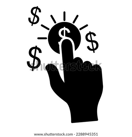 hand click dollar coin icon in modern outline style design. Vector illustration isolated on white background.