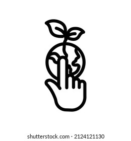 Hand click, earth with leaf. line icon style. suitable for ecology icon. simple design editable. Design template vector
