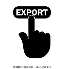 Hand click export button icon in trendy silhouette style design. Vector illustration isolated on white background.