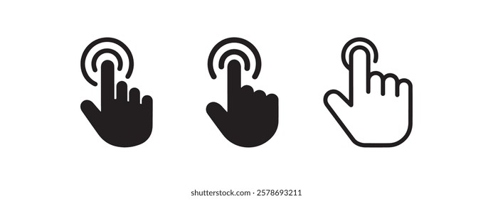 Hand click gesture vector icons showing touchscreen tap symbols perfect for UI UX design web apps buttons interactive interfaces and digital technology elements