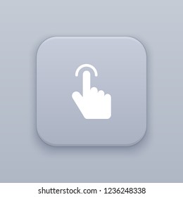 Hand click gray vector button with white icon on gray background