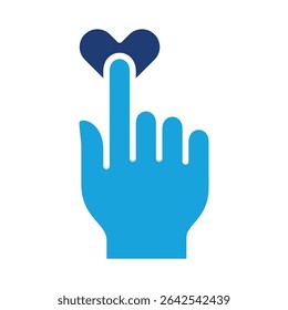 Hand click a heart button to donate icon. Charity and donation icon. Icon symbol of fund raising, humanity, philanthropy, compassion, help, love, care. Vector illustration