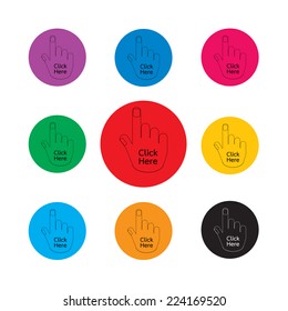 hand click here icon set on white background vector