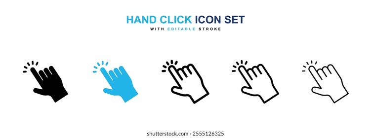 Hand click icon collection in black and blue colors