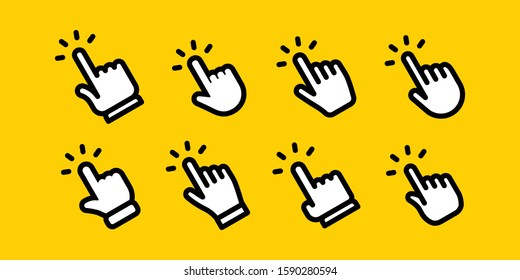 Hand click icon collection. Clicking hands vector icons set.