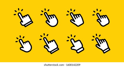 Hand Click Icon Collection. Clicking Hands Vector Icons Set.