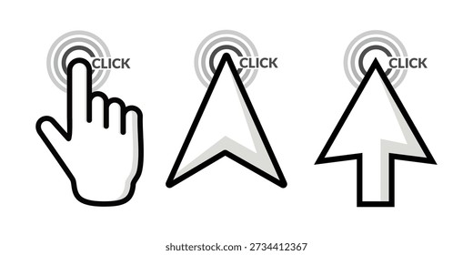 Hand click icon collection in line style