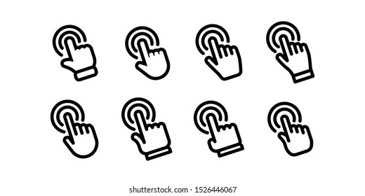 Hand click icon collection. Set of clicking pointers.