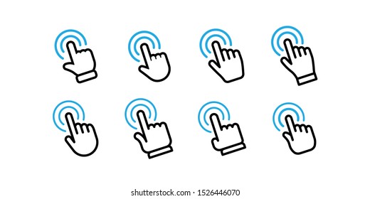 Hand click icon collection. Set of clicking pointers.