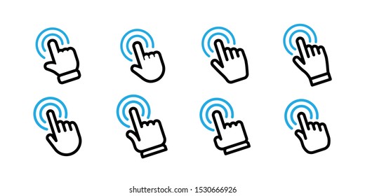 Hand click icon collection. Set of clicking pointers.
