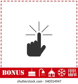 Hand click icon flat. Simple vector symbol and bonus icon