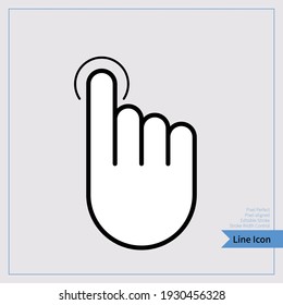 Haga clic con la mano en el icono. Sostén un dedo. - Icono de línea delgada. profesional, alineado con píxeles, Pixel Perfecto, Editable Stroke, Easy Scalablility. 8x, 256px.