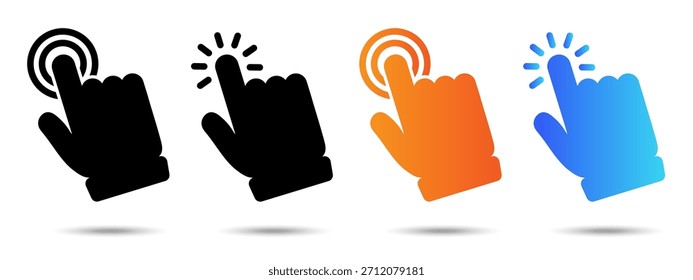 Clique com o botão direito no ícone. Clique com o botão da mão no ícone em um fundo branco, isolado. O ícone tem três usos em aplicativos e sites. Ilustração vetorial. Clique com a mão no ícone em um fundo branco.