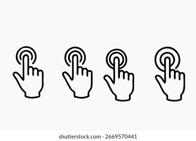 ícone de clique com a mão, símbolo de dedo indicador, sinal de clique do mouse, ícone de tela sensível ao toque, mão do cursor,
