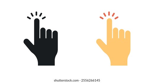 Hand click icon set in black and colored versions.