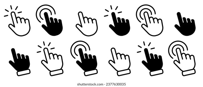 Hand click icon set. Computer mouse click cursor. Hand Cursor icons. Mouse click. Vector illustration