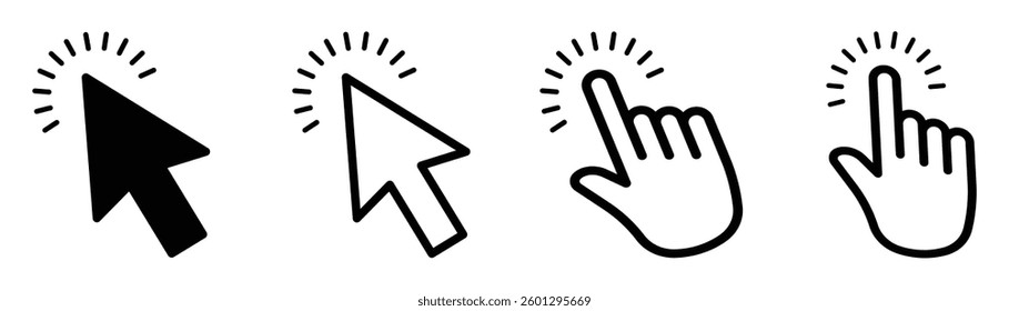 Hand click icon set. Computer mouse click cursor arrow icons use for web and website. Hand cursor icon, Touch screen symbol, pointer sign and symbol.