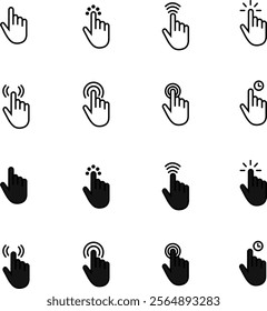 Hand click icon set featuring pointer and hand cursor symbols in a clean vector design.